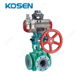 PNEUMATIC 3 WAY PTFE PFA LINED BALL VALVE