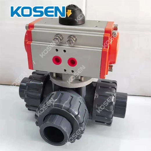 PNEUMATIC 3 WAY PLASTIC BALL VALVE